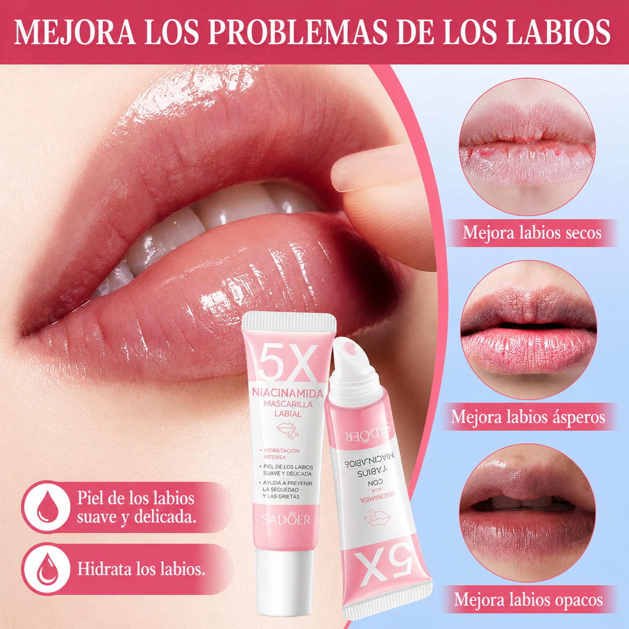 Mascarilla Labial Niacinamida + Ácido Hialurónico + Escualano – 10g